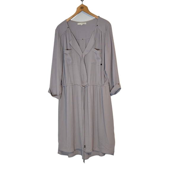 Monk & Lou Midi Flowy Dress Spring Summer Neutral Minimalist Layered Size L - Picture 1 of 12